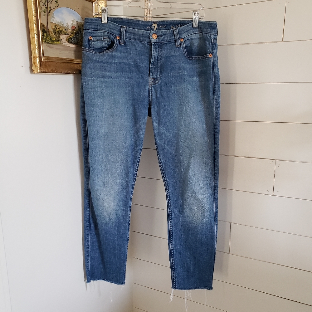 7 for all mankind the skinny jeans with raw hem size 31